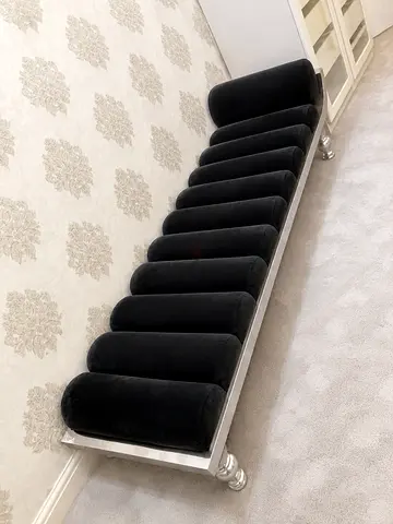 Long black velvet bench on silver frame - chaise/entry bench