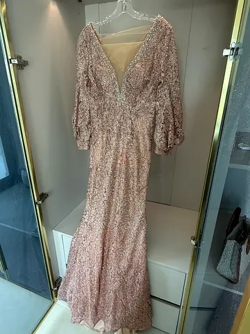 Sequin rose gold evening gown, size S - long formal dress