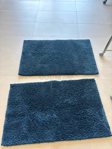 Set of 4 Plush Bathroom Mats, Grey Dark Blue