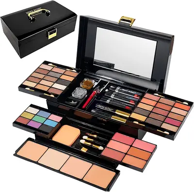 Complete Makeup Palette Set with Mirror and Carry Case