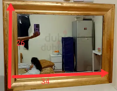 Large Gold Framed Wall Mirror (34 x 26 inches)