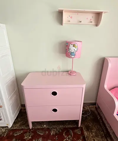 Pink 2-Drawer Kids Chest / Nightstand - Good Condition with Hello kitty night light