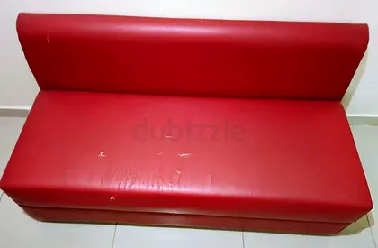 Red faux leather bench seat - 3 seater