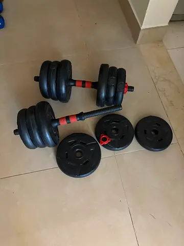 Adjustable Dumbbell Set with Plates and Bars - 19Kg. With connector used as dumbbells and bar