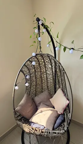 Wicker Hanging Egg Chair with Stand and Cushions