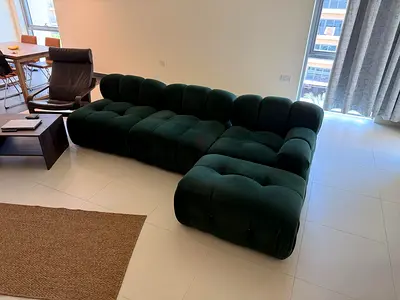 Dark Green Modular Velvet Sectional Sofa - Contemporary L-Shape