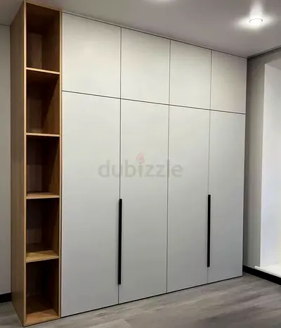 Built-in Modern Wardrobe with Open Shelves - White Wood Finish