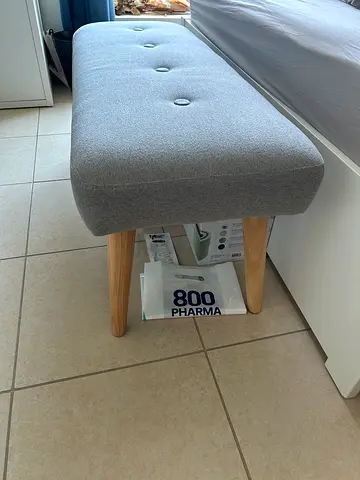 Grey Upholstered Bench with Wooden Legs - Compact Footstool