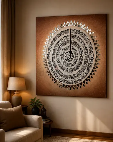Large Islamic Wall Art Canvas with Circular Calligraphy