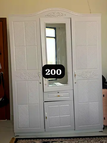 White 3-Door Wardrobe with Mirror and Drawers - Good Condition