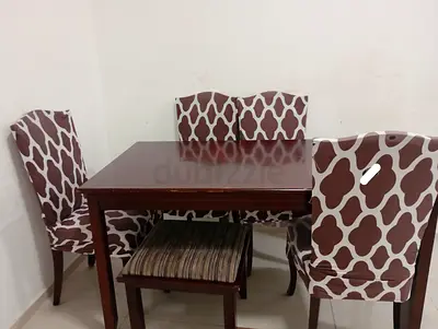 Wooden Dining Table with 4 Chairs and Bench - Good Condition