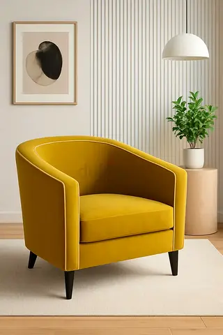 Mustard Yellow Velvet Accent Armchair - Modern Barrel Chair