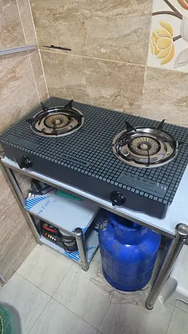 Used 2-Burner Gas Stove with Glass Top, Stand and Gas Cylinder Included