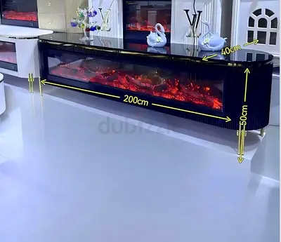 Modern 200cm Electric Fireplace TV Console - Black  Gold Accents