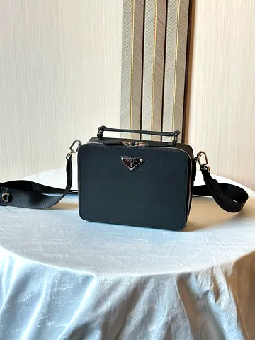 Black Prada Saffiano Box Shoulder Bag with Removable Strap super master quality
