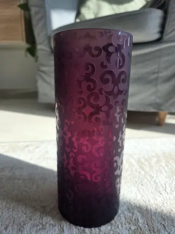 Purple Decorative Glass Vase with Patterned Etching