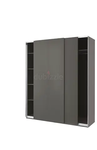 Modern Grey Sliding Door Wardrobe with Shelves