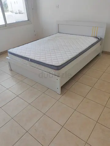 White Wooden Double Bed Frame with Mattress - Good Condition