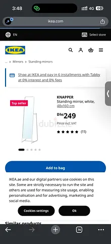 IKEA KNAPPER Standing Mirror with Clothes Rack Hooks – White