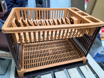 Two-tier Plastic Dish Drainer Rack with Cutlery Holder