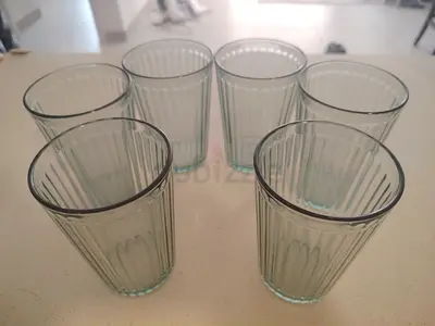 Set of 6 Ribbed Glass Tumblers - excellent Condition