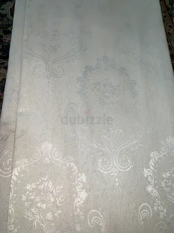 Lightly patterned white fabric roll / upholstery material - good condition -3 sets ,6 pieces
