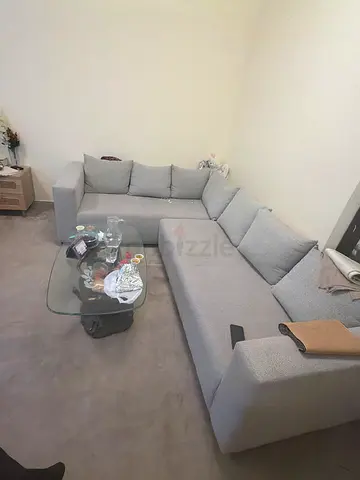 L-shaped grey fabric corner sofa - good condition