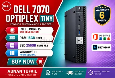 DELL OPTIPLEX 7070 TINY INTEL CORE I5 9TH GENERATION RAM 16GB DDR4 SSD DRIVE 256GB NVME M2