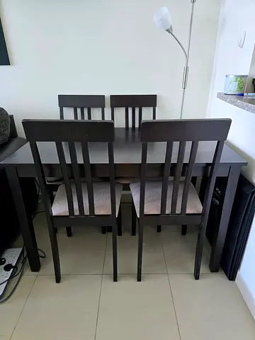Dark Wood 4-Seater Dining Table with Chairs - Compact