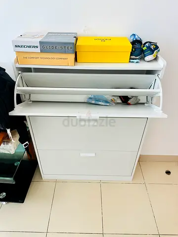 White 3-Drawer Shoe Cabinet with Flip Compartments