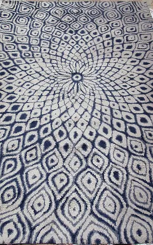 Blue and White Modern Geometric Area Rug Carpet - Washed - Good Condition