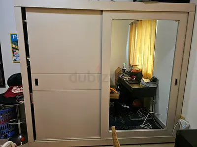 Cream Sliding Wardrobe with Full-Length Mirror – Good Condition