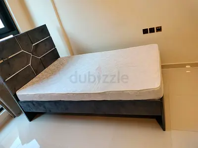 King size bed frame with mattress - grey upholstered headboard