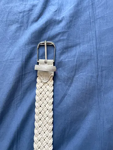SUITSUPPLY Cream braided woven belt with silver buckle - unisex casual belt