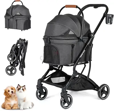 Beberoad T3 3-in-1 Pet Stroller for Small Medium Dogs Cats Under 44lbs, Foldable Pet Pram Dog Pushch