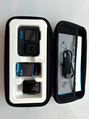 GoPro Hero 10 action camera with battery and mounts in hard case