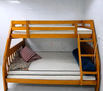 Solid Wood Bunk Bed with Ladder and Double Base - Good Condition
