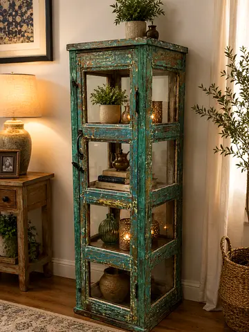 Solid Wood Glass Display Cabinet | Vintage Storage Showcase