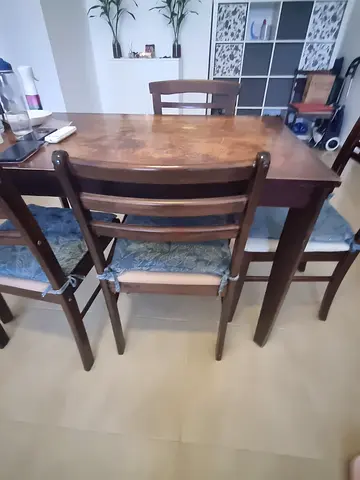 Wooden Dining Table with 6 Chairs - Solid Dark Finish