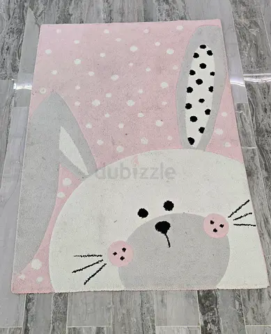 Cute Pink Bunny Nursery Rug - Soft Playroom Carpet-Home Center