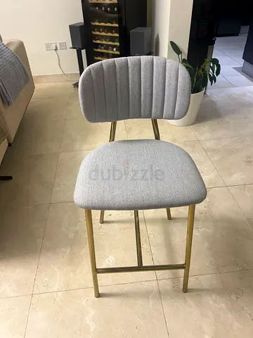 Set of 2 Light Grey Fabric Dining Chairs with Gold Legs. From OC Furniture, pristine condition