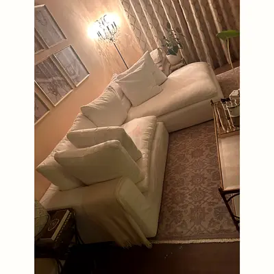 Cloud feather 🪶 filled linen lshape sofa for sale
