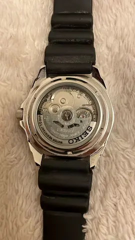 Seiko Automatic Watch (See-through Case Back) with Black Rubber Strap