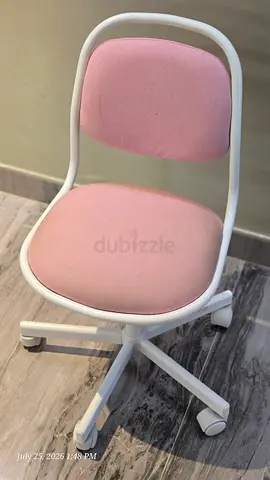 Ikea-White Frame Pink Cushioned Swivel Kid Office Chair - Good Condition