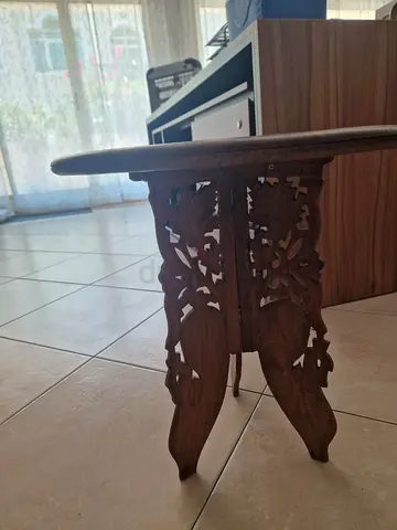 Hand-carved Wooden Side Table with Floral Motif