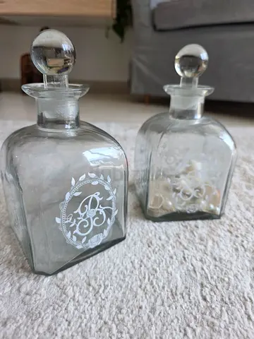 Set of 2 Vintage Glass Apothecary Jars with Stoppers