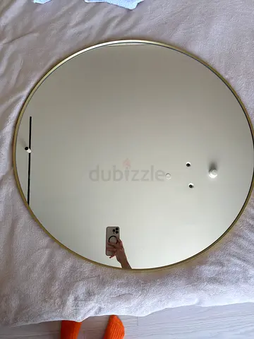 Round Gold Framed Wall Mirror - 80cm (Good Condition)