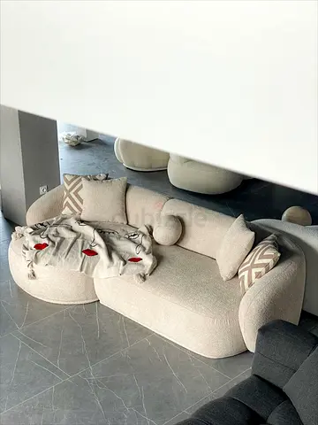 Modern Boucle Fabric Sofa with Cushions