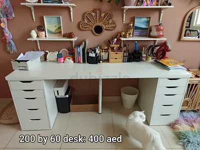 IKEA-inspired white 200x60cm double pedestal desk - good condition