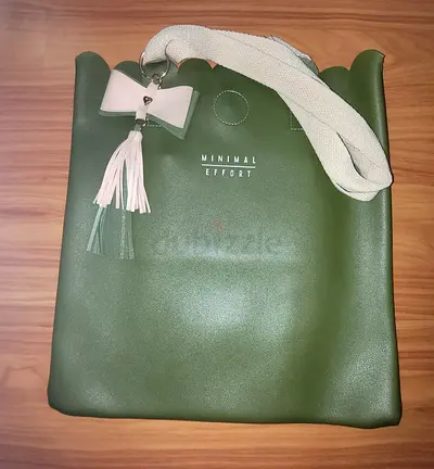 MOVING OUT SALE: Minimal Effort green tote bag with bow tassel, shoulder strap